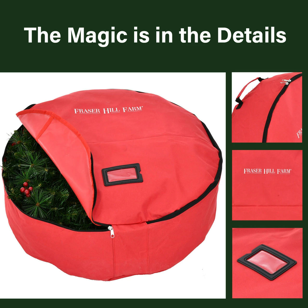 Fraser Hill Farm 36-In. Heavy-Duty Storage Bag For Large Christmas Wreaths And Garlands, Red 2 Fraser Hill Farm 36-In. Heavy-Duty Storage Bag For Large Christmas Wreaths And Garlands, Red - Image 2