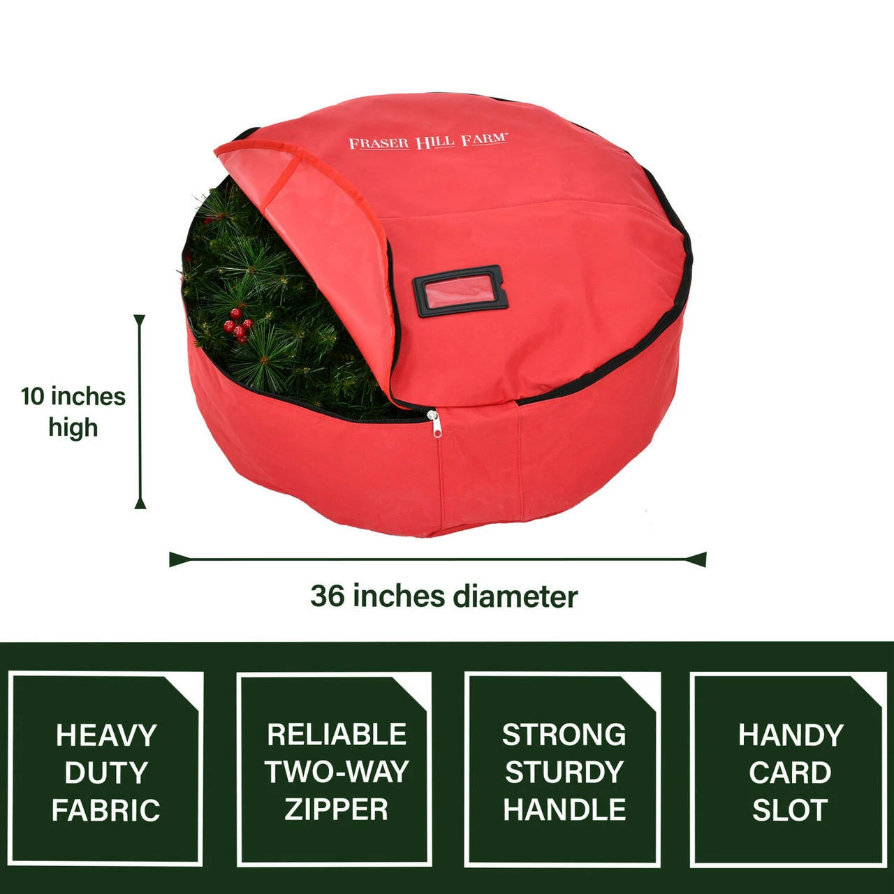 Fraser Hill Farm 36-In. Heavy-Duty Storage Bag For Large Christmas Wreaths And Garlands, Red 3 Fraser Hill Farm 36-In. Heavy-Duty Storage Bag For Large Christmas Wreaths And Garlands, Red - Image 3