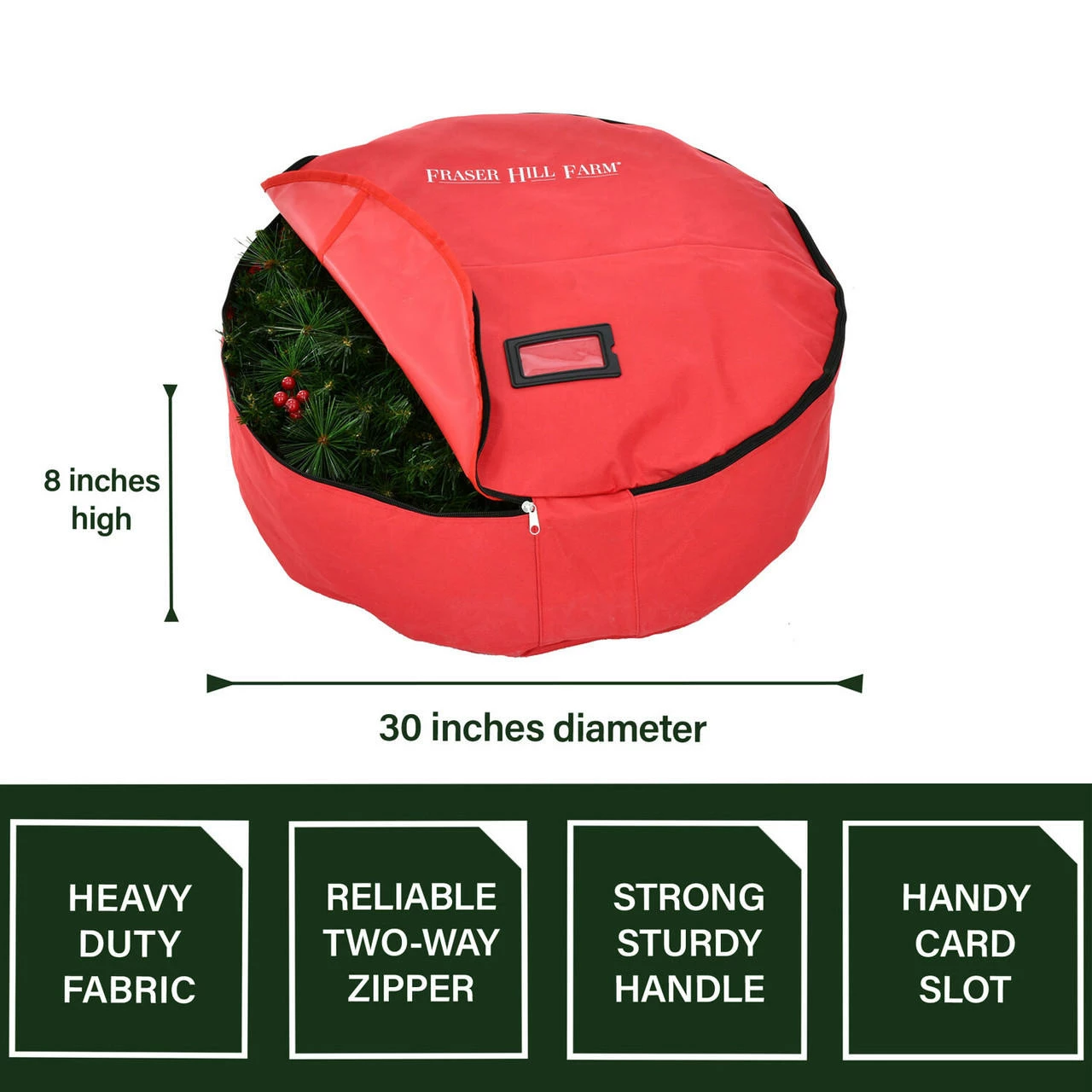 Fraser Hill Farm 30-In. Heavy-Duty Storage Bag For Medium Christmas Wreaths And Garlands, Red 3 Fraser Hill Farm 30-In. Heavy-Duty Storage Bag For Medium Christmas Wreaths And Garlands, Red - Image 3