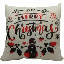 Fraser Hill Farm 15.5-In. Merry Christmas Indoor Accent Pillow, Buffalo Plaid Snowman