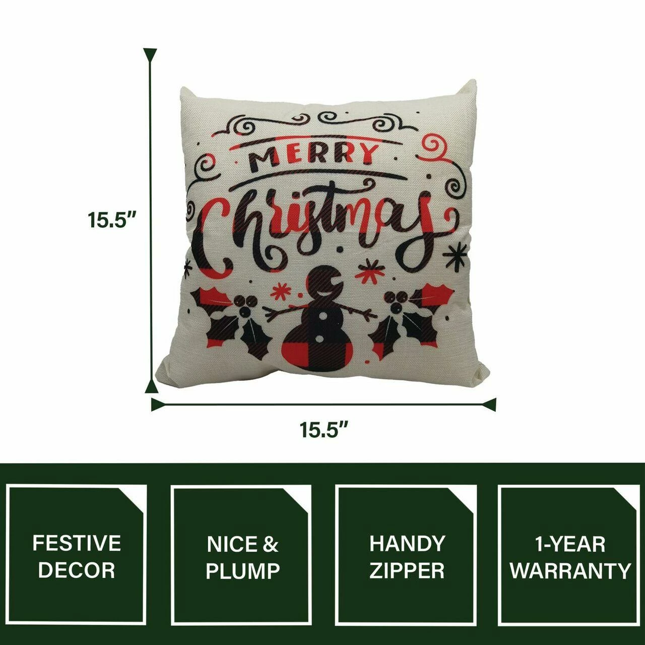 Fraser Hill Farm 15.5-In. Merry Christmas Indoor Accent Pillow, Buffalo Plaid Snowman 5 Fraser Hill Farm 15.5-In. Merry Christmas Indoor Accent Pillow, Buffalo Plaid Snowman - Image 5