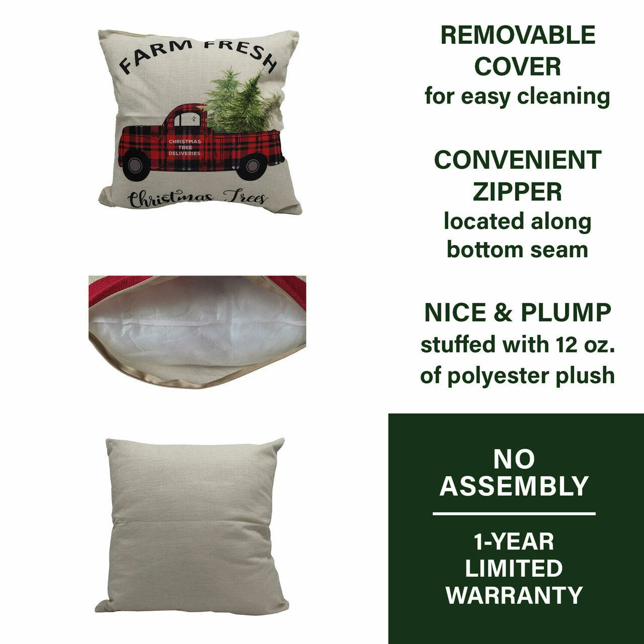 Fraser Hill Farm 15.5-In. Farm Fresh Christmas Trees Indoor Accent Pillow, Buffalo Plaid Truck 4 Fraser Hill Farm 15.5-In. Farm Fresh Christmas Trees Indoor Accent Pillow, Buffalo Plaid Truck - Image 4
