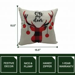 Fraser Hill Farm 15.5-In. Oh My Deer Indoor Accent Pillow, Buffalo Plaid Reindeer -Christmas store unnamed file 1087