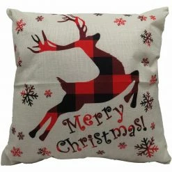 Fraser Hill Farm 15.5-In. Merry Christmas Indoor Accent Pillow, Buffalo Plaid Reindeer
