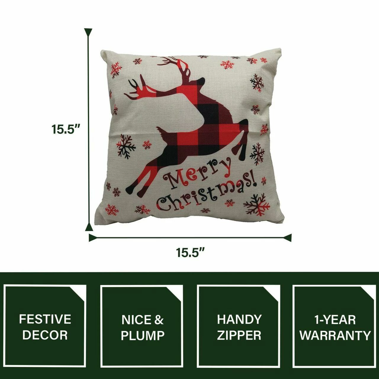 Fraser Hill Farm 15.5-In. Merry Christmas Indoor Accent Pillow, Buffalo Plaid Reindeer 5 Fraser Hill Farm 15.5-In. Merry Christmas Indoor Accent Pillow, Buffalo Plaid Reindeer - Image 5