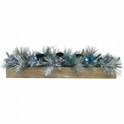 Fraser Hill Farm 42-inch 5-Candle Holder With Frosted Branches And Blue Ornaments In Wooden Box