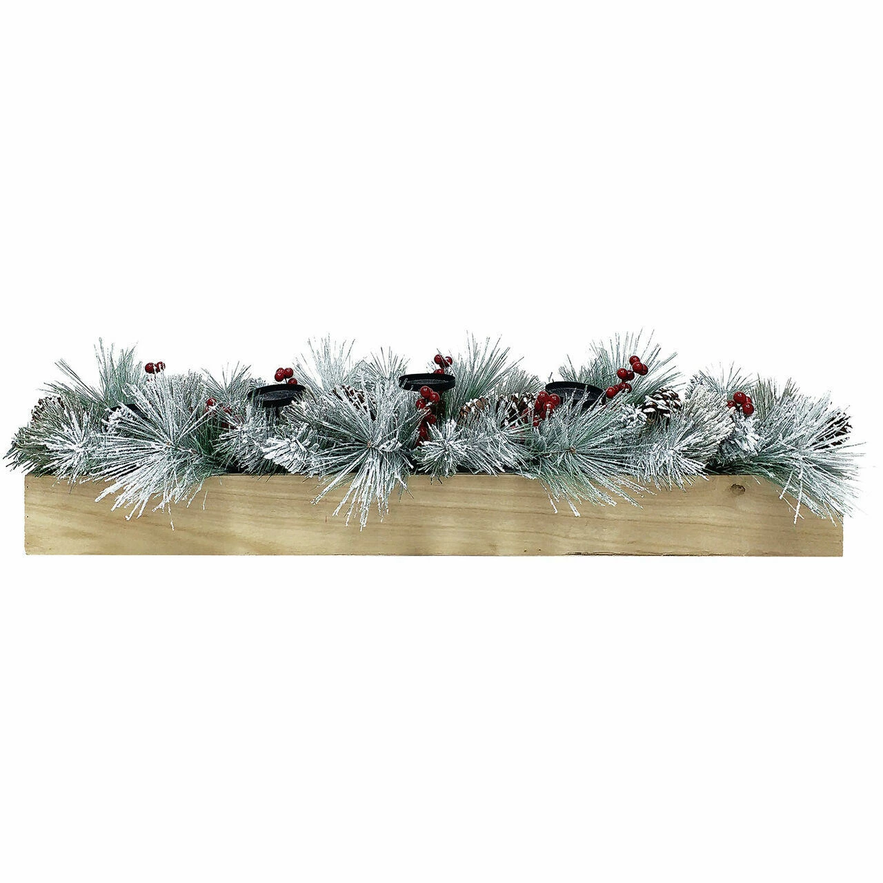 Fraser Hill Farm 42-inch 5-Candle Holder With Frosted Branches, Red Berries, Pinecones In Pine Box 1 Fraser Hill Farm 42-inch 5-Candle Holder With Frosted Branches, Red Berries, Pinecones In Pine Box