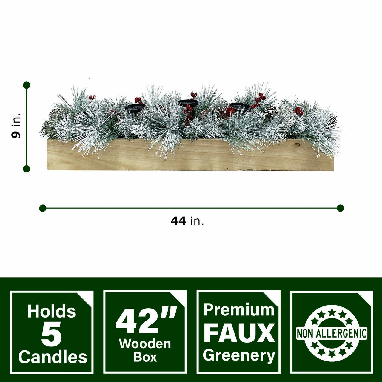 Fraser Hill Farm 42-inch 5-Candle Holder With Frosted Branches, Red Berries, Pinecones In Pine Box 2 Fraser Hill Farm 42-inch 5-Candle Holder With Frosted Branches, Red Berries, Pinecones In Pine Box - Image 2