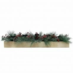 Fraser Hill Farm 42-in 5-Candle Holder W/Frosted Branches, Red Berries, Plaid Bows, Pinecones In Box