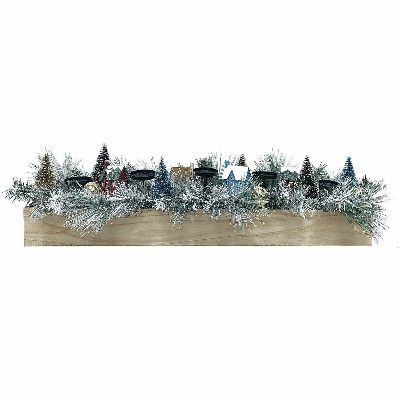 Fraser Hill Farm 42-in 5-Candle Holder W/ Frosted Branches, Bottlebrush Trees, Houses In Wooden Box 1 Fraser Hill Farm 42-in 5-Candle Holder W/ Frosted Branches, Bottlebrush Trees, Houses In Wooden Box