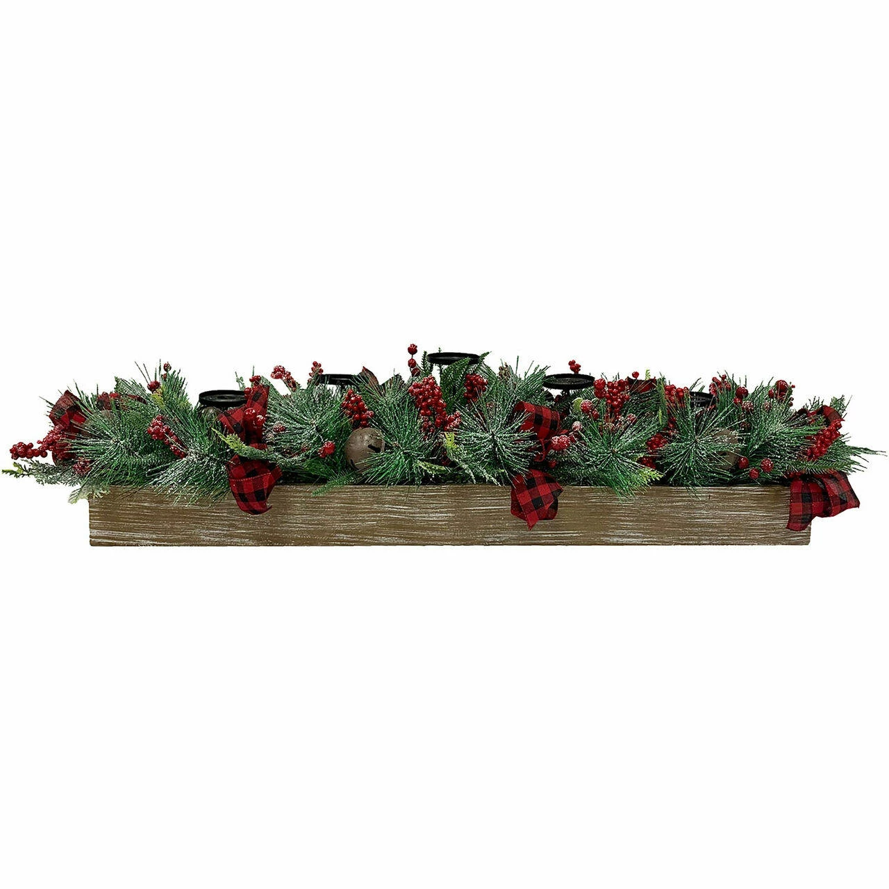 Fraser Hill Farm 42-in 5-Candle Holder Centerpiece W/ Frosted Branches, Berries, Bows, Bells In Box 1 Fraser Hill Farm 42-in 5-Candle Holder Centerpiece W/ Frosted Branches, Berries, Bows, Bells In Box