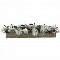 Fraser Hill Farm 42-in 5-Candle Holder W/ Frosted Branches, Red Berries And Pinecones In Wooden Box