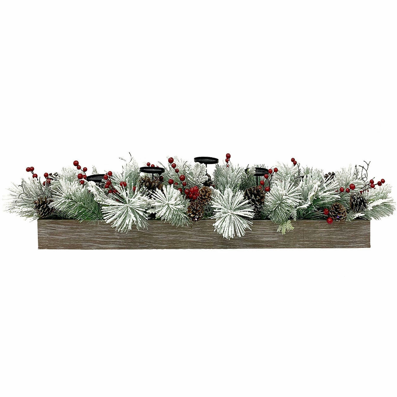 Fraser Hill Farm 42-in 5-Candle Holder W/ Frosted Branches, Red Berries And Pinecones In Wooden Box 1 Fraser Hill Farm 42-in 5-Candle Holder W/ Frosted Branches, Red Berries And Pinecones In Wooden Box