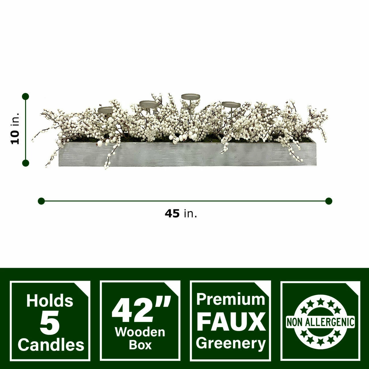 Fraser Hill Farm 42-inch 5-Candle Holder Centerpiece With White Berries In Wooden Box 2 Fraser Hill Farm 42-inch 5-Candle Holder Centerpiece With White Berries In Wooden Box - Image 2