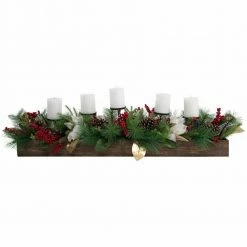 Fraser Hill Farm 42-inch 5-Candle Holder Centerpiece W/ Pine, Red Berries, Gold Leaf Accents In Wooden Box 8 Fraser Hill Farm 42-inch 5-Candle Holder Centerpiece W/ Pine, Red Berries, Gold Leaf Accents In Wooden Box -Christmas store unnamed file 1152
