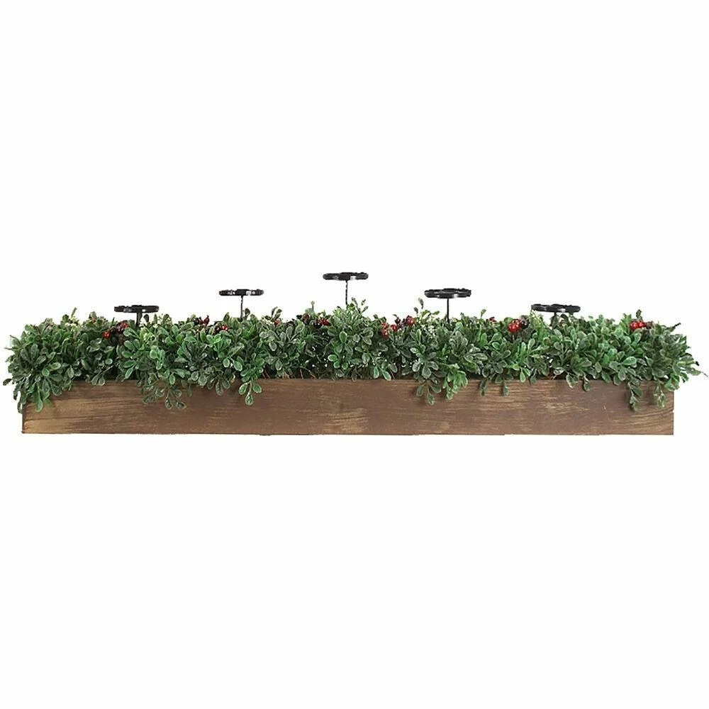 Fraser Hill Farm 42-inch 5-Candle Holder Centerpiece W/ Boxwood Greenery, Red Berries In Wooden Box 1 Fraser Hill Farm 42-inch 5-Candle Holder Centerpiece W/ Boxwood Greenery, Red Berries In Wooden Box