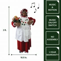 Fraser Hill Farm 3-Ft. Music And Motion African American Mrs. Claus With Apron - Animated Indoor -Christmas store unnamed file 1189