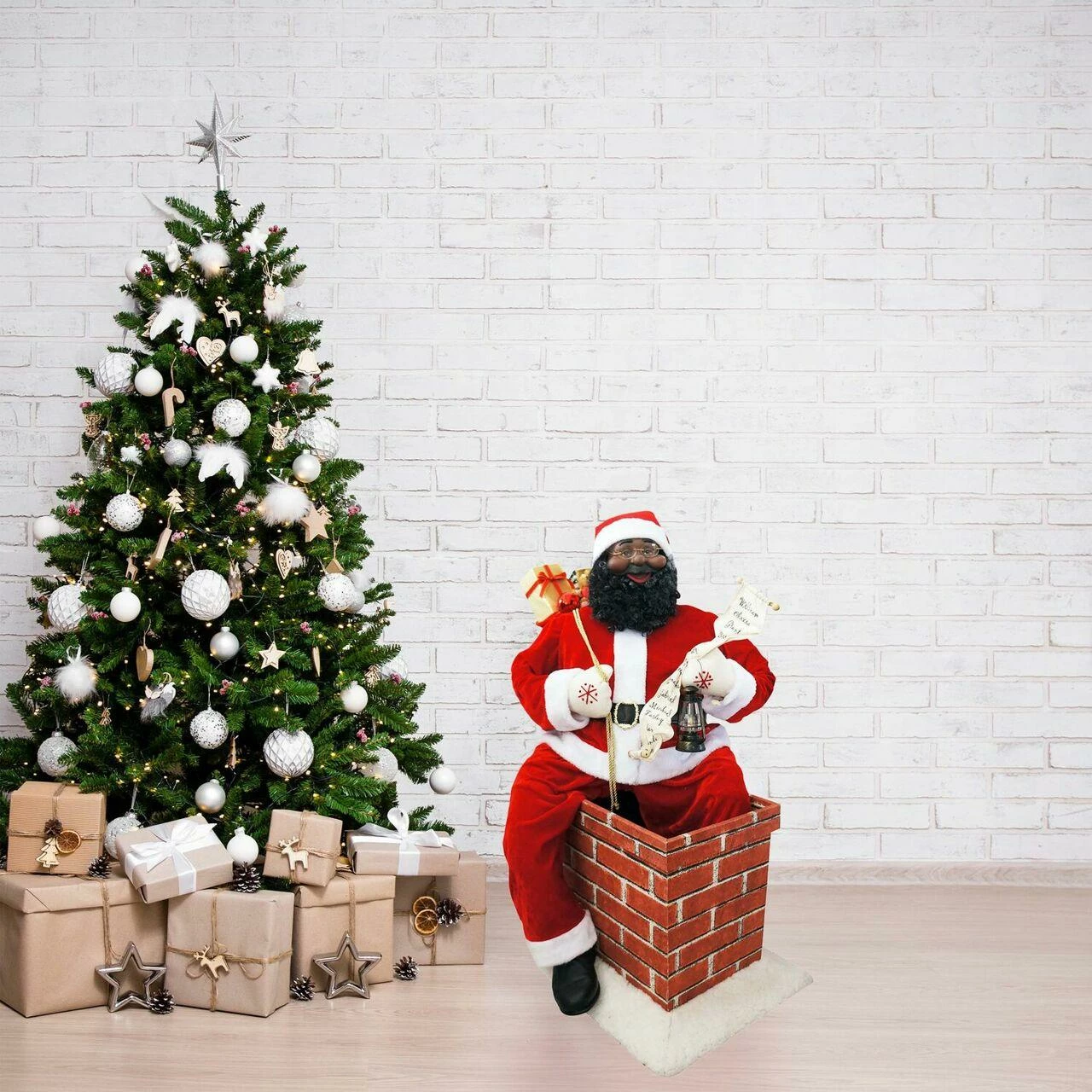 Fraser Hill Farm 48-In. Music And Motion African American Santa In Chimney, Life-Size Indoor Decor 4 Fraser Hill Farm 48-In. Music And Motion African American Santa In Chimney, Life-Size Indoor Decor - Image 4