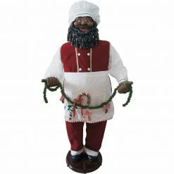 Fraser Hill Farm 58-In. African American Dancing Baking Santa W/ Apron And Christmas Cookie Garland