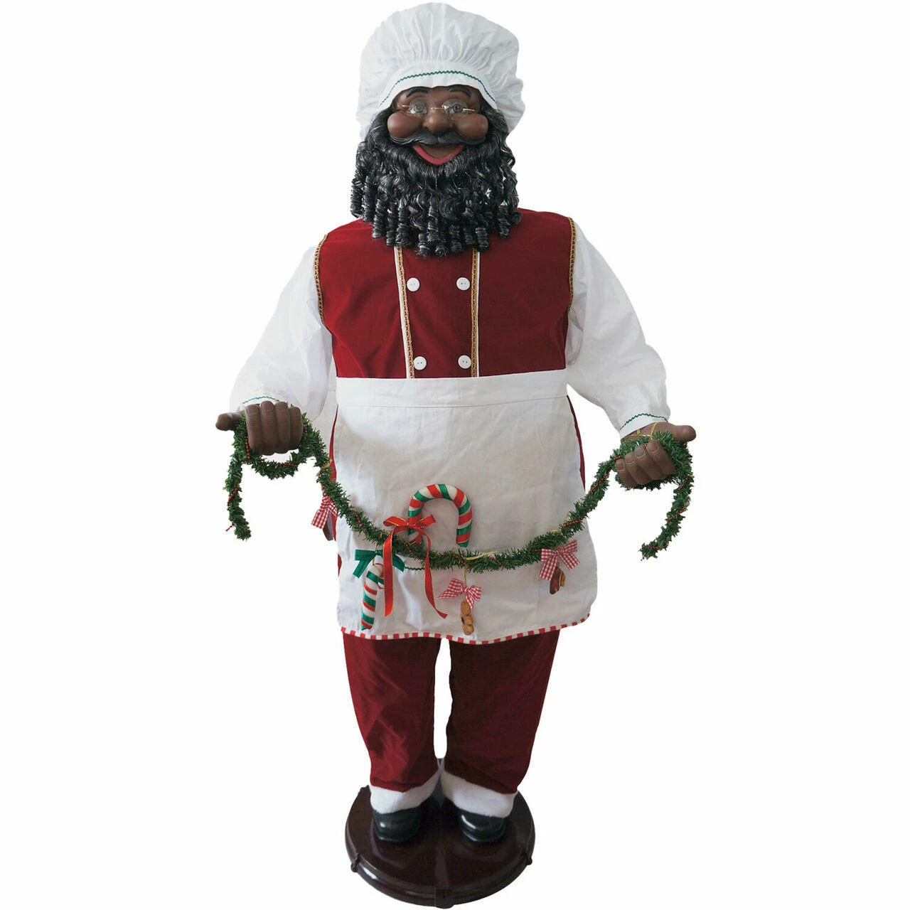 Fraser Hill Farm 58-In. African American Dancing Baking Santa W/ Apron And Christmas Cookie Garland 1 Fraser Hill Farm 58-In. African American Dancing Baking Santa W/ Apron And Christmas Cookie Garland