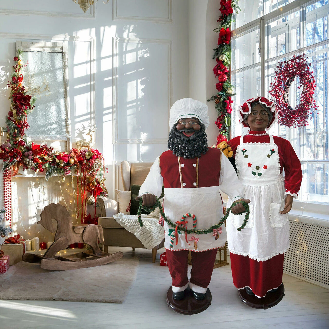 Fraser Hill Farm 58-In. African American Dancing Baking Santa W/ Apron And Christmas Cookie Garland 7 Fraser Hill Farm 58-In. African American Dancing Baking Santa W/ Apron And Christmas Cookie Garland - Image 7