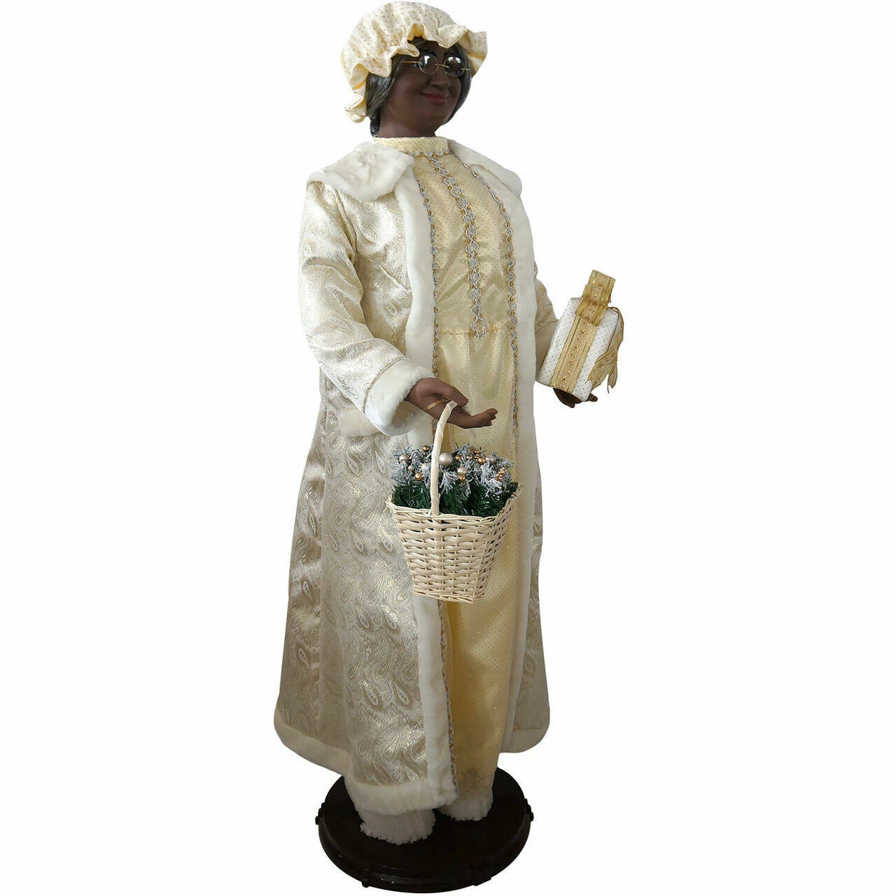 Fraser Hill Farm 58-In. African American Dancing Mrs. Claus With Gift And Basket 9 Fraser Hill Farm 58-In. African American Dancing Mrs. Claus With Gift And Basket - Image 9