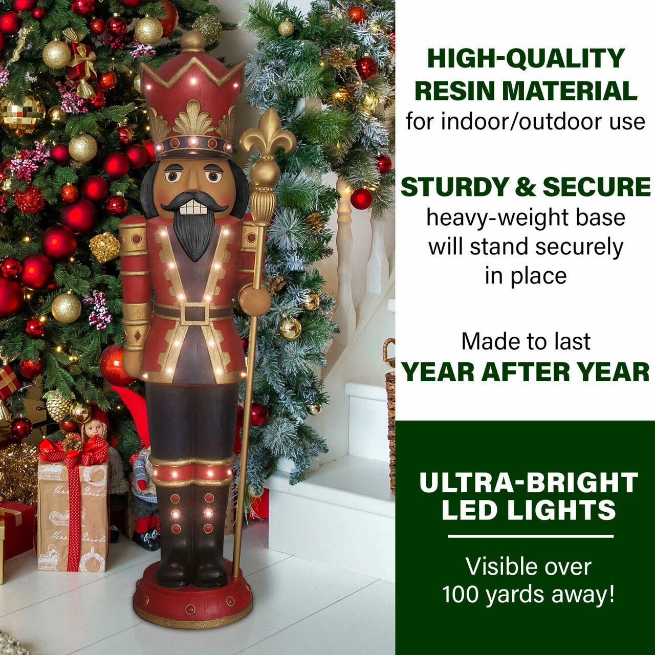 Fraser Hill Farm 5-Ft. Indoor/Outdoor Musical African American Nutcracker Statue W/ LED Light, Timer 3 Fraser Hill Farm 5-Ft. Indoor/Outdoor Musical African American Nutcracker Statue W/ LED Light, Timer - Image 3