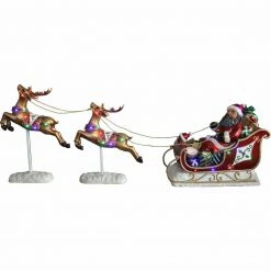 Fraser Hill Farm Oversized D?cor W/ LED Lights, African American Santa Sleigh, Reindeer 3-Pc Set