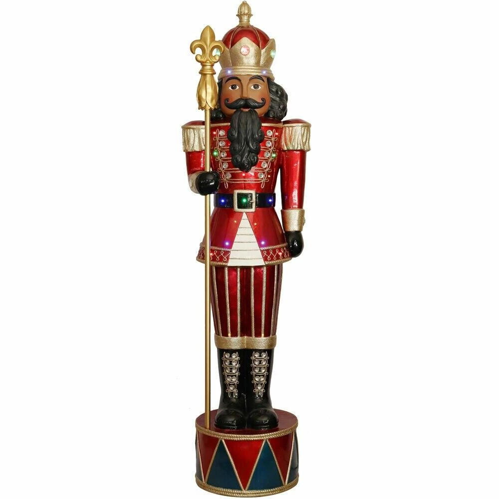 Fraser Hill Farm 6-Ft. Jeweled African American Nutcracker Greeter W/ Staff And 22 LED Lights 1 Fraser Hill Farm 6-Ft. Jeweled African American Nutcracker Greeter W/ Staff And 22 LED Lights