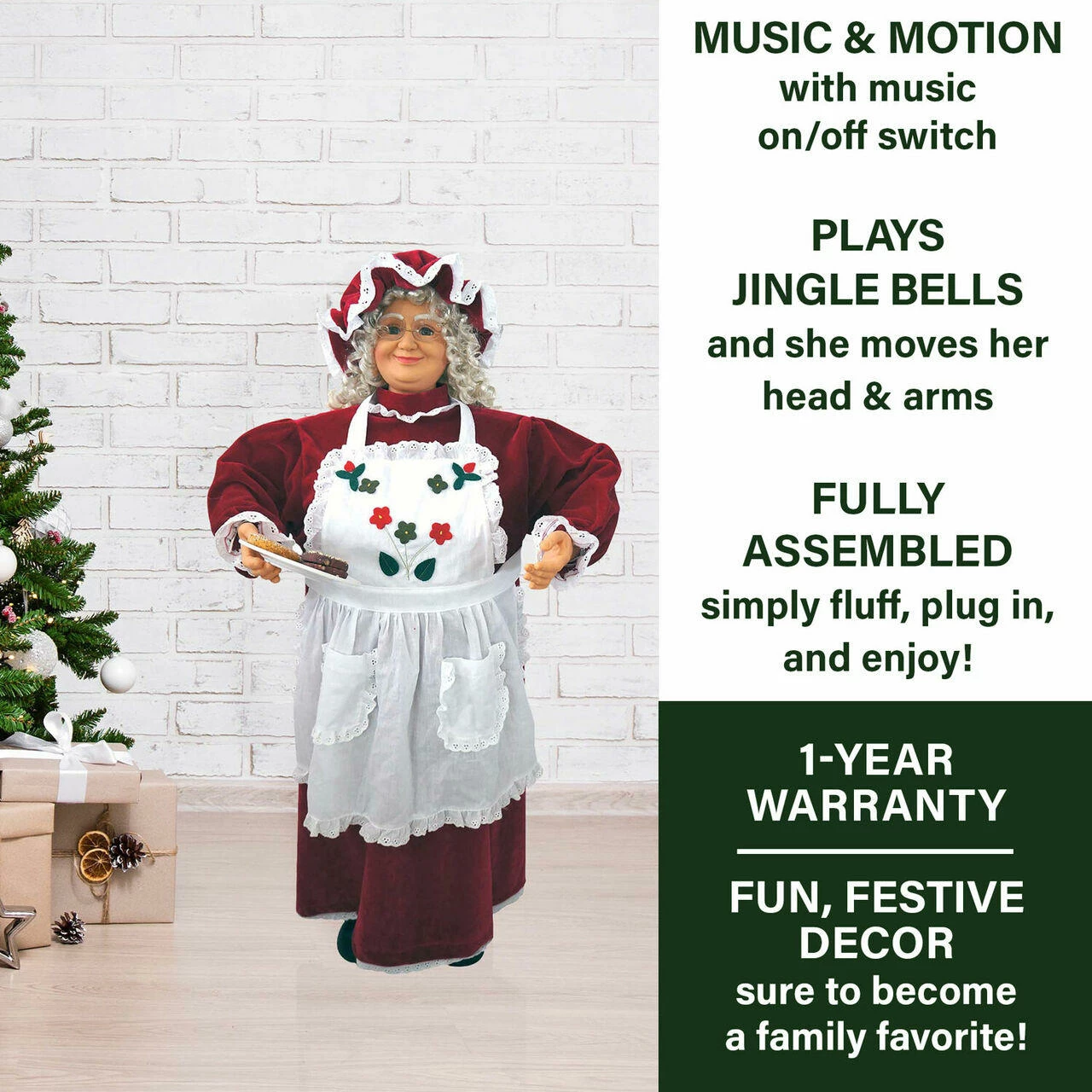 Fraser Hill Farm 36-In. Dancing Baking Mrs. Claus With Apron And Christmas Cookies 2 Fraser Hill Farm 36-In. Dancing Baking Mrs. Claus With Apron And Christmas Cookies - Image 2