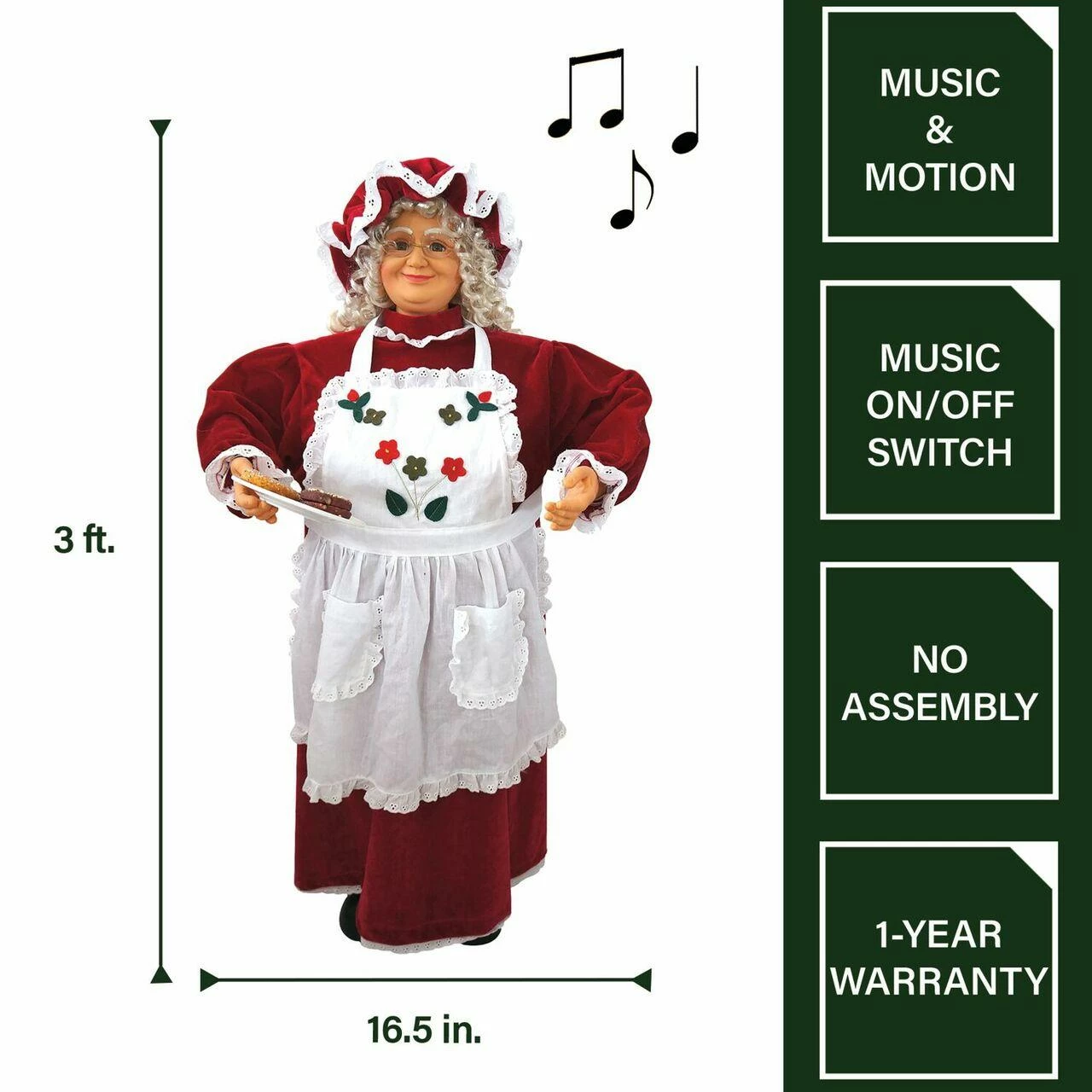 Fraser Hill Farm 36-In. Dancing Baking Mrs. Claus With Apron And Christmas Cookies 3 Fraser Hill Farm 36-In. Dancing Baking Mrs. Claus With Apron And Christmas Cookies - Image 3