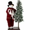 Fraser Hill Farm 60" Life-Size Animated Snowman With 66" Pre-Lit Flocked Christmas Tree On Base