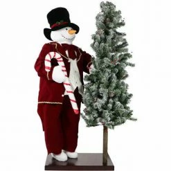Fraser Hill Farm 60" Life-Size Animated Snowman With 66" Pre-Lit Flocked Christmas Tree On Base