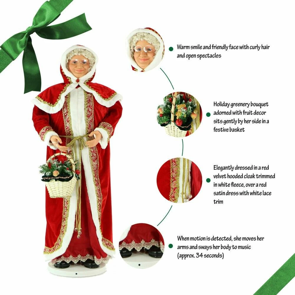 Fraser Hill Farm 58" Life-Size Dancing Mrs. Claus W/ Hooded Cloak And Basket 2 Fraser Hill Farm 58" Life-Size Dancing Mrs. Claus W/ Hooded Cloak And Basket - Image 2