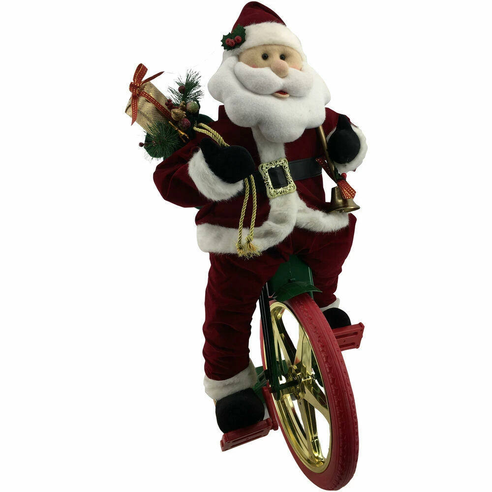 Fraser Hill Farm 36-In. Battery-Operated Bike-Riding Santa Claus W/ Toy Sack, Animation, Music (1 Song) 1 Fraser Hill Farm 36-In. Battery-Operated Bike-Riding Santa Claus W/ Toy Sack, Animation, Music (1 Song)