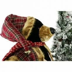 Fraser Hill Farm 60" Life-Size Animated Black Bear With 66" Pre-Lit Flocked Christmas Tree On Base