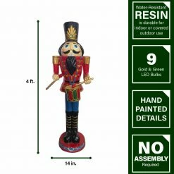 Fraser Hill Farm 4-Ft. Nutcracker Toy Soldier Playing Drums, Resin Statue W/ LED Lights -Christmas store unnamed file 1475