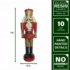 Fraser Hill Farm 4-Ft. Nutcracker King Holding Baton, Resin Statue W/ LED Lights -Christmas store unnamed file 1481