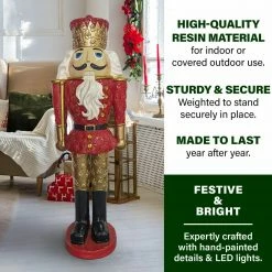 Fraser Hill Farm 4-Ft. Nutcracker King Holding Baton, Resin Statue W/ LED Lights -Christmas store unnamed file 1482