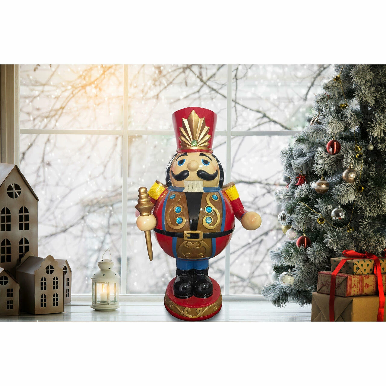 Fraser Hill Farm 3-Ft. Roly Poly Nutcracker Toy Soldier, Resin Statue W/ LED Lights 2 Fraser Hill Farm 3-Ft. Roly Poly Nutcracker Toy Soldier, Resin Statue W/ LED Lights - Image 2