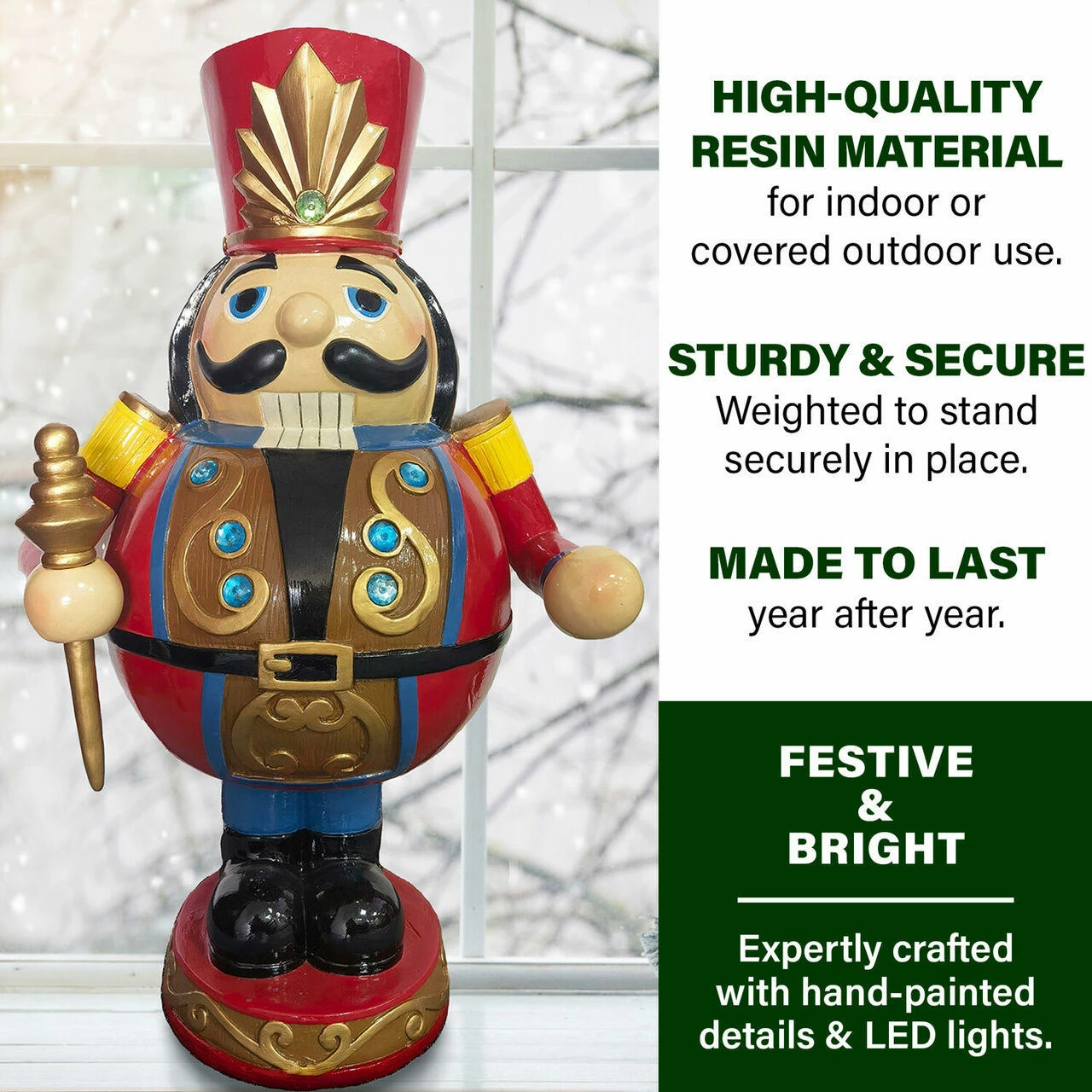 Fraser Hill Farm 3-Ft. Roly Poly Nutcracker Toy Soldier, Resin Statue W/ LED Lights 6 Fraser Hill Farm 3-Ft. Roly Poly Nutcracker Toy Soldier, Resin Statue W/ LED Lights - Image 6