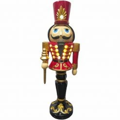 Fraser Hill Farm 3-Ft. Nutcracker Toy Soldier On A Pedestal Base, Resin Statue W/ LED Lights -Christmas store unnamed file 1498