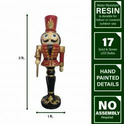 Fraser Hill Farm 3-Ft. Nutcracker Toy Soldier On A Pedestal Base, Resin Statue W/ LED Lights -Christmas store unnamed file 1499
