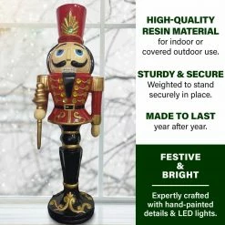 Fraser Hill Farm 3-Ft. Nutcracker Toy Soldier On A Pedestal Base, Resin Statue W/ LED Lights -Christmas store unnamed file 1500