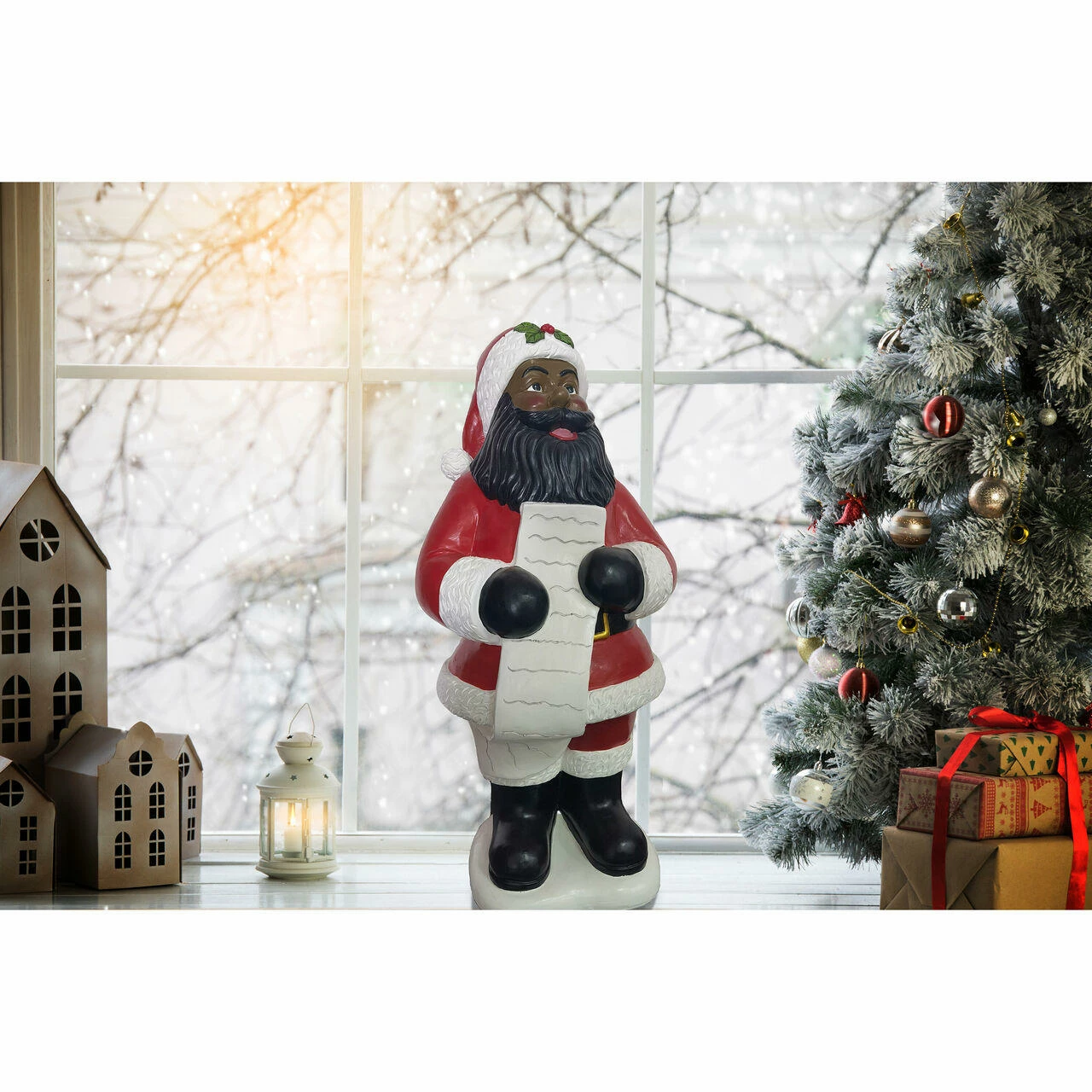 Fraser Hill Farm 3-Ft. African American Santa Claus Statue Holding A Naughty & Nice List 2 Fraser Hill Farm 3-Ft. African American Santa Claus Statue Holding A Naughty & Nice List - Image 2