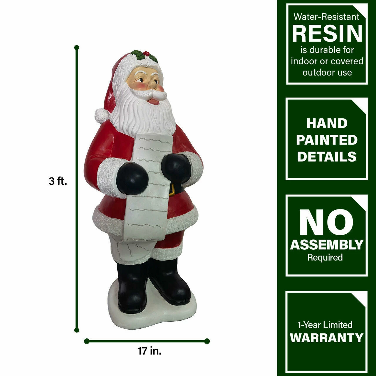 Fraser Hill Farm 3-Ft. Traditional Santa Claus Statue Holding A Naughty & Nice List, Resin 5 Fraser Hill Farm 3-Ft. Traditional Santa Claus Statue Holding A Naughty & Nice List, Resin - Image 5