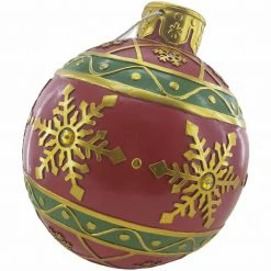 Fraser Hill Farm 18-In. Red Resin Oversized Christmas Ornament W/ Snowflake Pattern And LED Lights