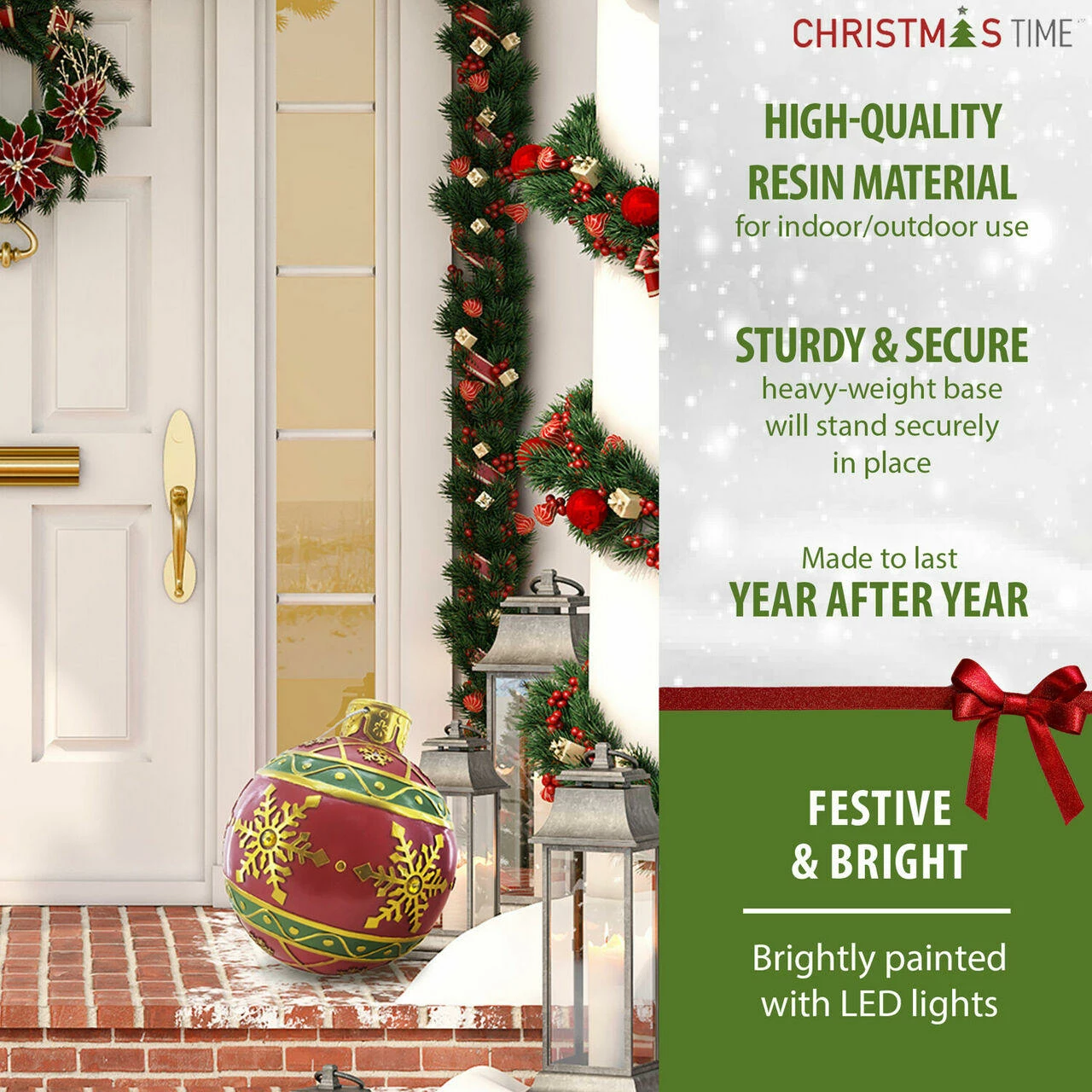 Fraser Hill Farm 18-In. Red Resin Oversized Christmas Ornament W/ Snowflake Pattern And LED Lights 2 Fraser Hill Farm 18-In. Red Resin Oversized Christmas Ornament W/ Snowflake Pattern And LED Lights - Image 2