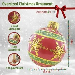 Fraser Hill Farm 18-In. Red Resin Oversized Christmas Ornament W/ Snowflake Pattern And LED Lights 9 Fraser Hill Farm 18-In. Red Resin Oversized Christmas Ornament W/ Snowflake Pattern And LED Lights -Christmas store unnamed file 1519