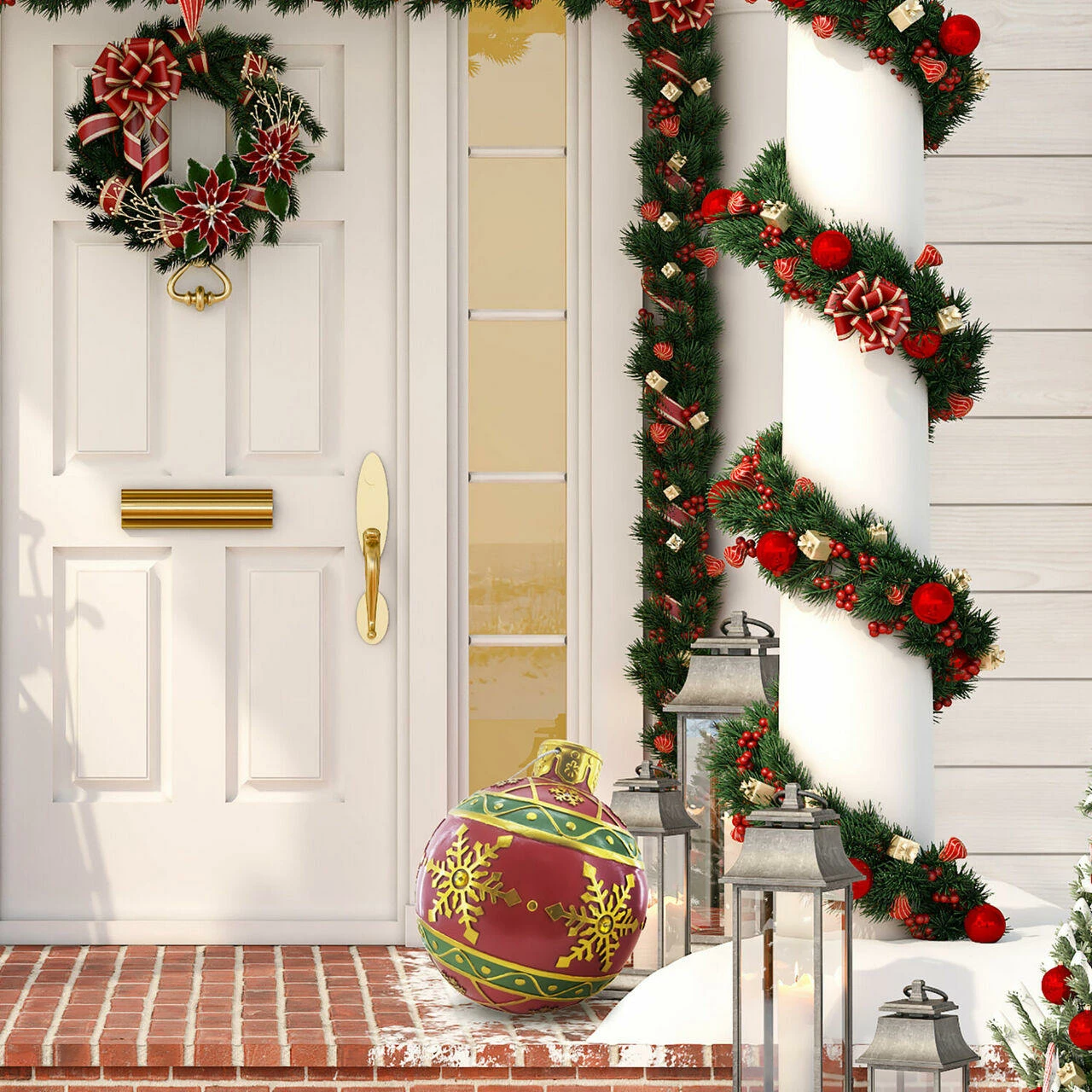 Fraser Hill Farm 18-In. Red Resin Oversized Christmas Ornament W/ Snowflake Pattern And LED Lights 6 Fraser Hill Farm 18-In. Red Resin Oversized Christmas Ornament W/ Snowflake Pattern And LED Lights - Image 6
